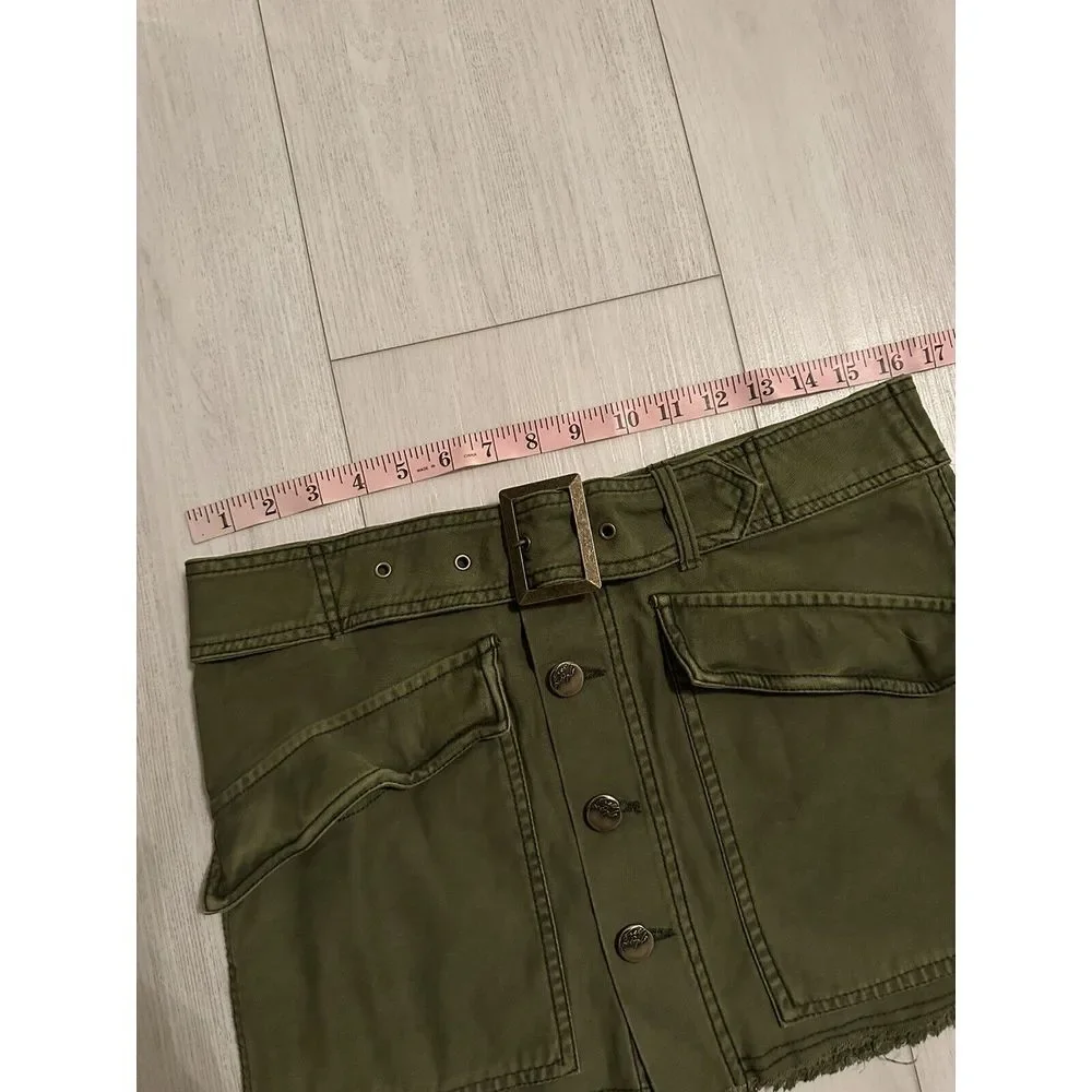 NWT Free People Hanging On‎ Tight Utility Cargo Mini Skirt Sz 6 - Olive Green